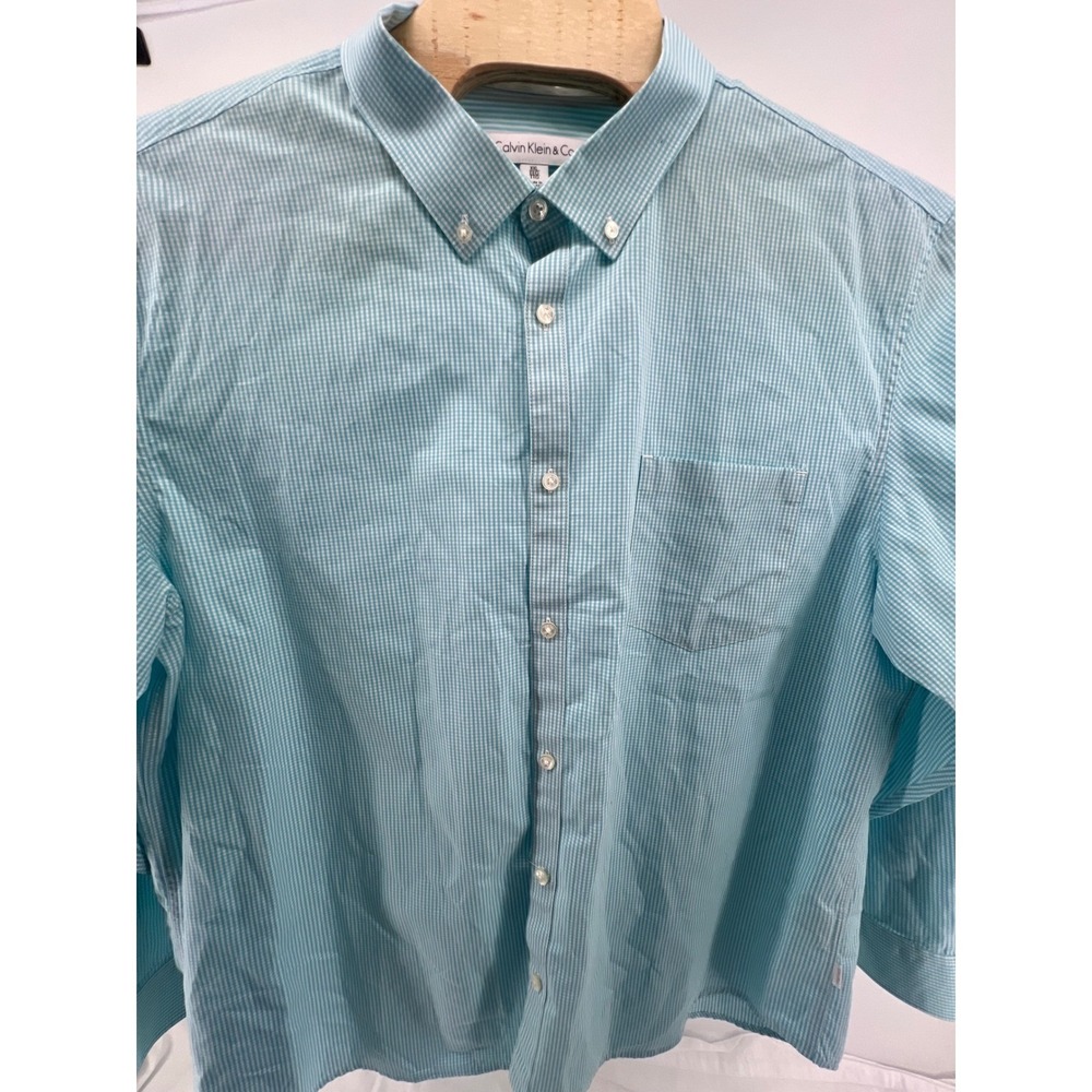 Calvin Klein & Co. Men's Blue Gingham Long‎ Sleeve Button Down Shirt XXL